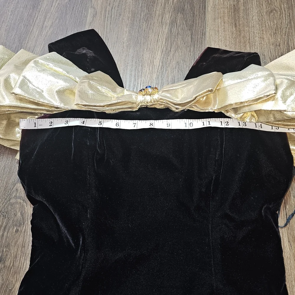 Vintage Morton Myles Saks Velvet Gold Bow Metallic Floral Cocktail Dress Sz S - Picture 10 of 15